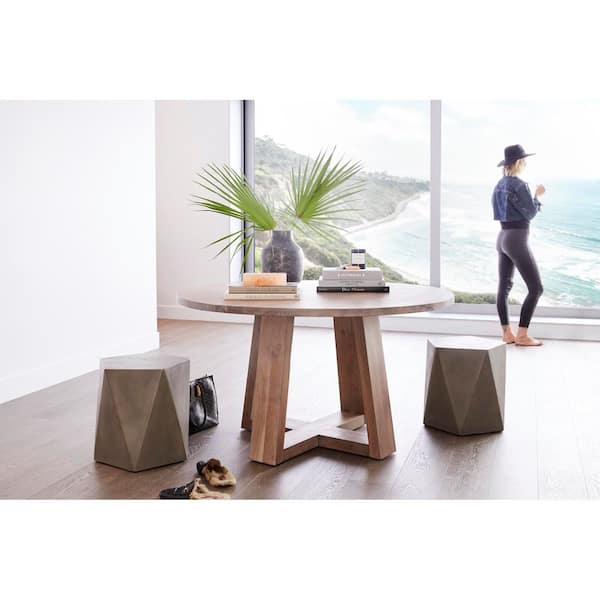 Magnus Scandinavian Light Grey Acacia Wood 54 in. Round Cross Legs Dining Table Seats 4
