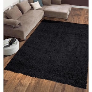 Cozy Collection Non-Slip Rubberback Solid Soft Black 5 ft. x 7 ft. Indoor Area Rug