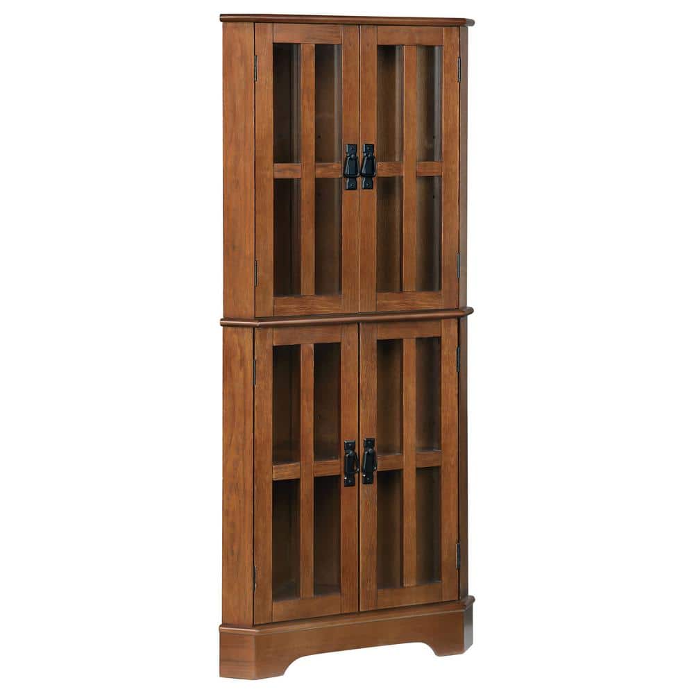 Coaster Golden Brown Corner Curio Cabinet with 4 Shelves 950185 The Home Depot