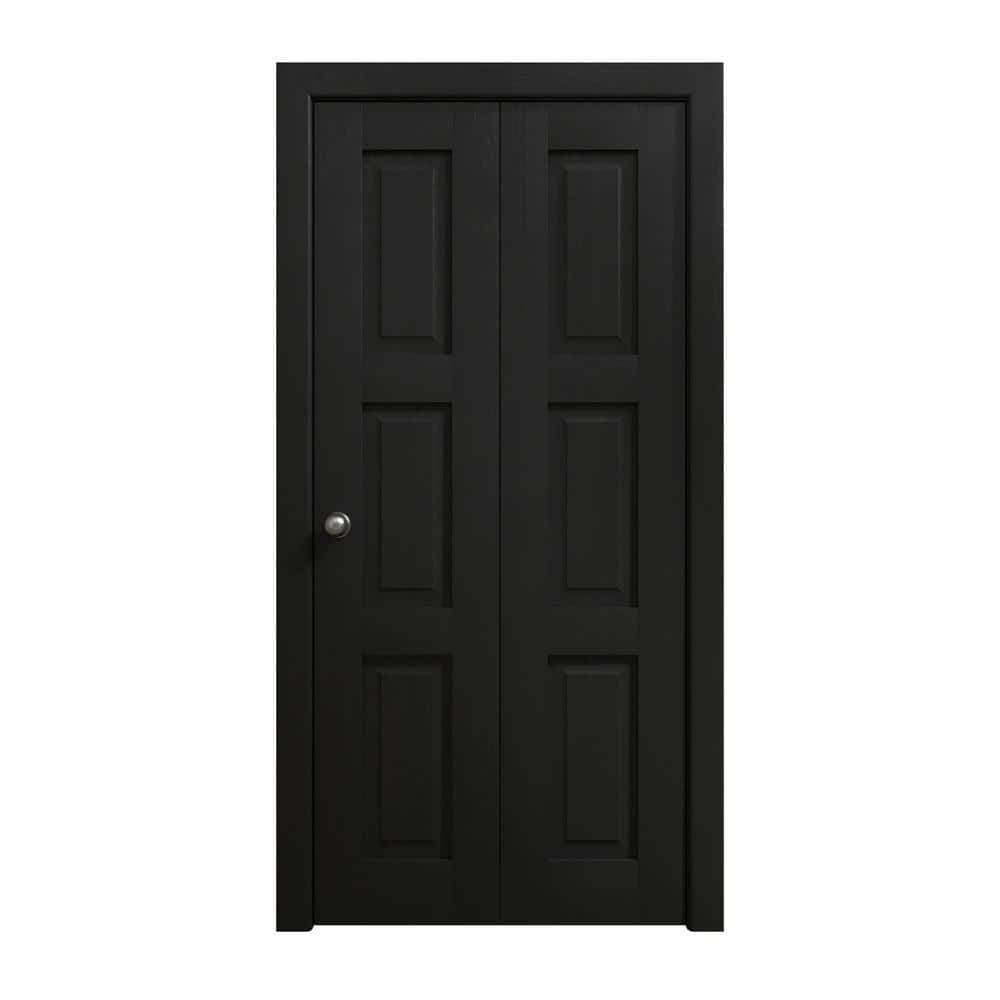 Sartodoors 64 in. x 80 in. Painted Black Oak Solid Wood Bi-Fold Doors ...