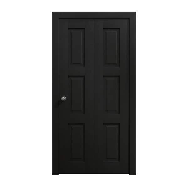 64 in. x 80 in. Painted Black Oak Solid Wood Bi-Fold Doors with Hardware