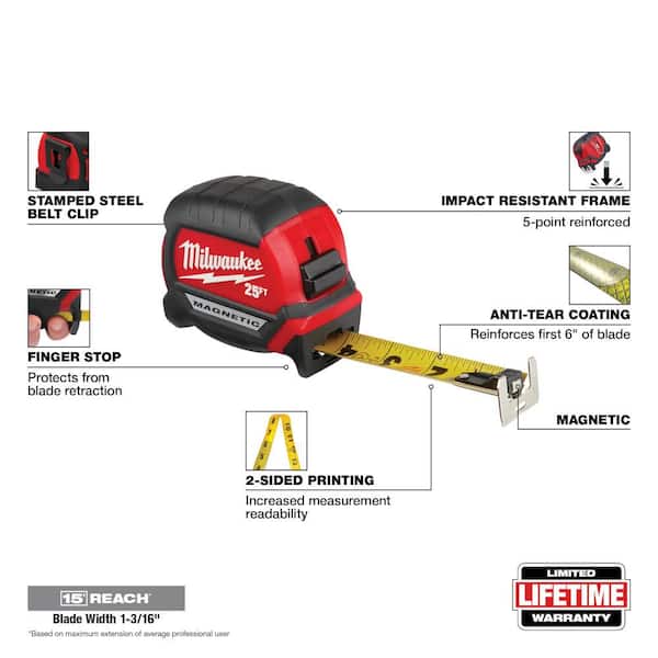 Milwaukee 25 Foot Compact Magnetic Tape Measure – poussonsconstructionsupply