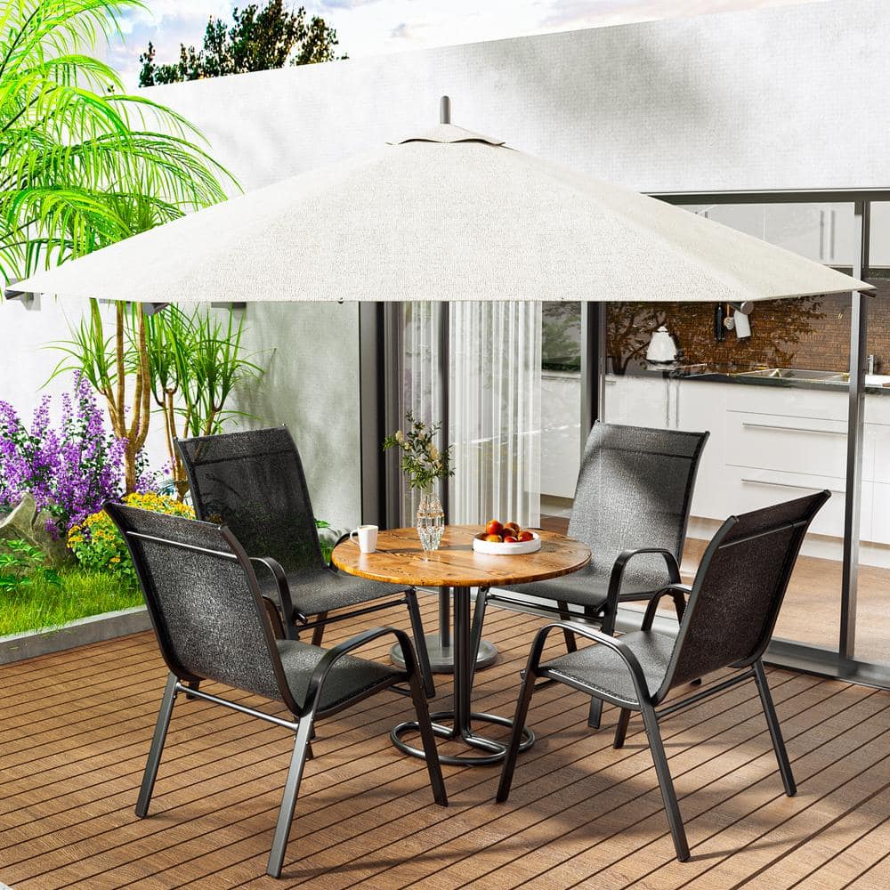 Gray Metal Outdoor Dining Armchairs Set of 4
