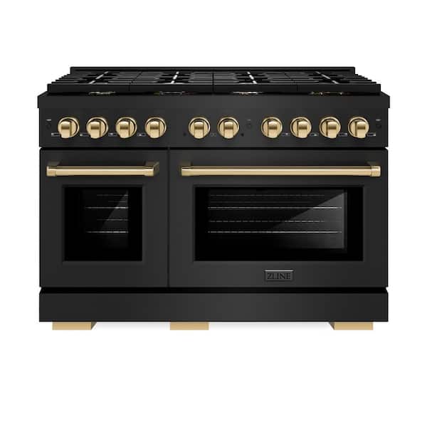 ZLINE Kitchen and Bath Paramount 48 in. 8-Burner Double Convection Oven Dual Fuel Range in Black Stainless Steel and Polished Gold