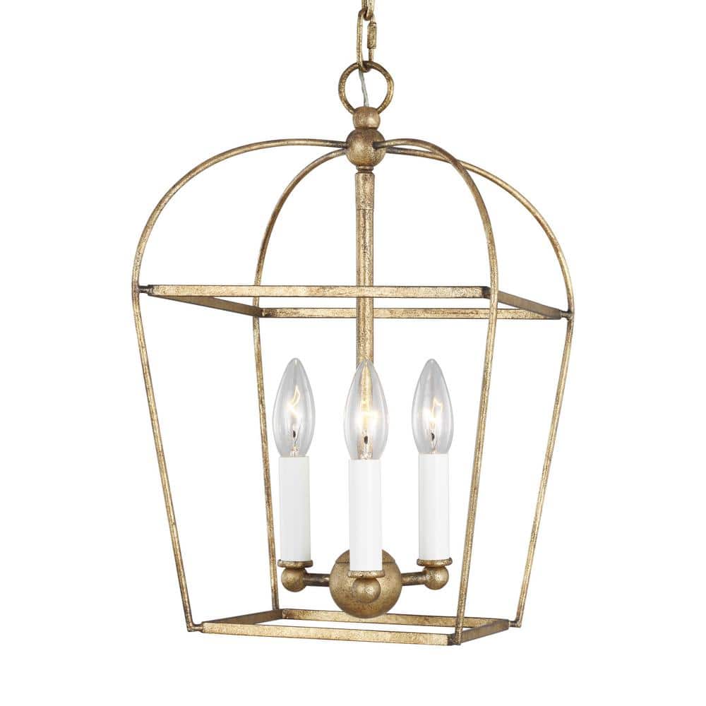 Antique Gild 3-Light Geometric Lantern Chandelier