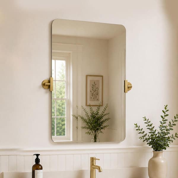 Rime 24 in. W x 36 in. H Rectangular Framed Tilt Wall Mount Bathroom Vanity Mirror in Brushed Gold