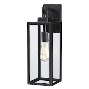 Bonanza 18 in. 1-Light Matte Black Outdoor Wall Lantern Sconce with Clear Glass Shade, 1 x E26