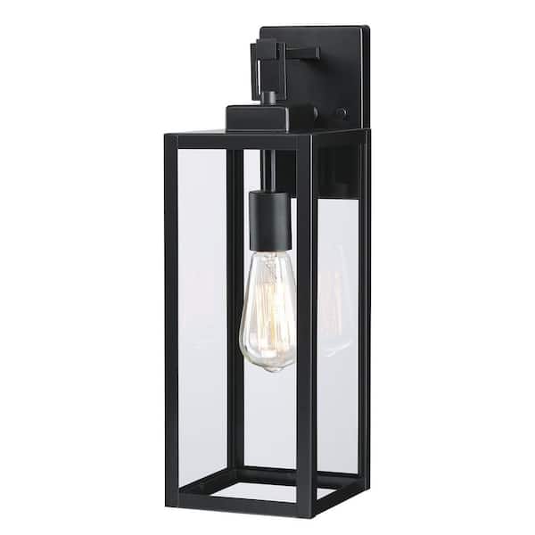Hukoro Bonanza 18 in. 1-Light Matte Black Outdoor Wall Lantern Sconce with Clear Glass Shade, 1 x E26