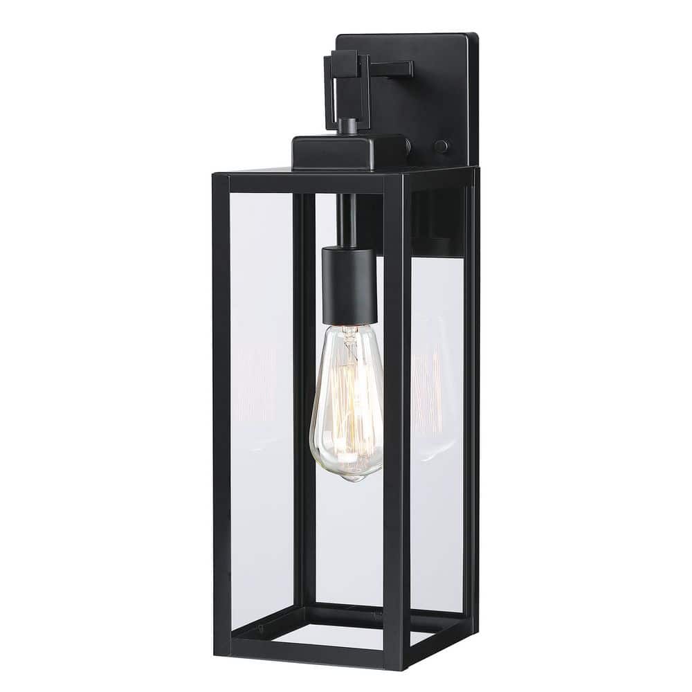 18 in. 1-Light Matte Black Wall Lantern Sconce with Clear Glass Shade price history on PriceWatchPro