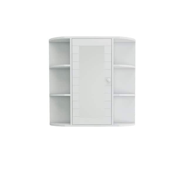 7 in. W x 23 in. D x 23 in. H Wall Mounted Bathroom Linen Cabinet with Mirrored Doors and 3 Adjustable Shelves, White