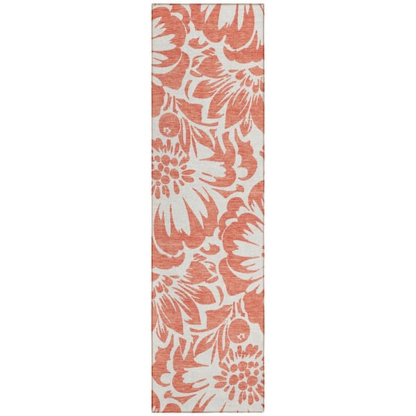 HomeRoots Salmon, Ivory 2 ft. x 8 ft. Woven Floral Polyester Runner ...