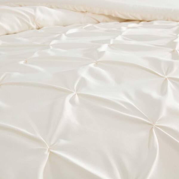 Laura Ashley Solid Pintuck 3-Piece Pale Ivory Satin Full/Queen