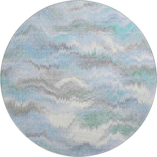 Mayfield Premium Machine Washable Abstract AMF2258 Denim 8 ft. x 8 ft. Round Rug
