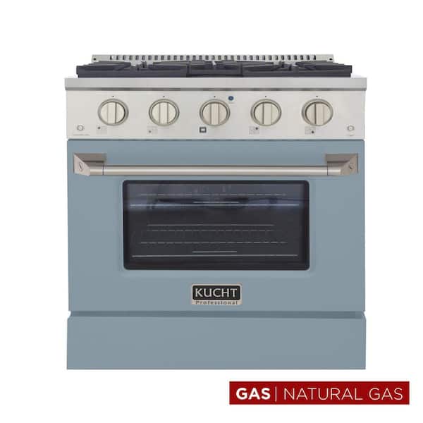 Pro-Style 30 in. 4.2 cu. ft. 4-Burners Natural Gas Range with Convection Oven in Stainless Steel & Light Blue Oven Door