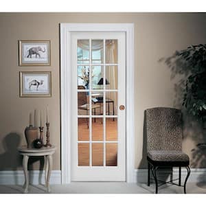 30 in. x 80 in. Left Handed Primed Composite Clear Glass 15 Lite True Divided Single Prehung Interior Door