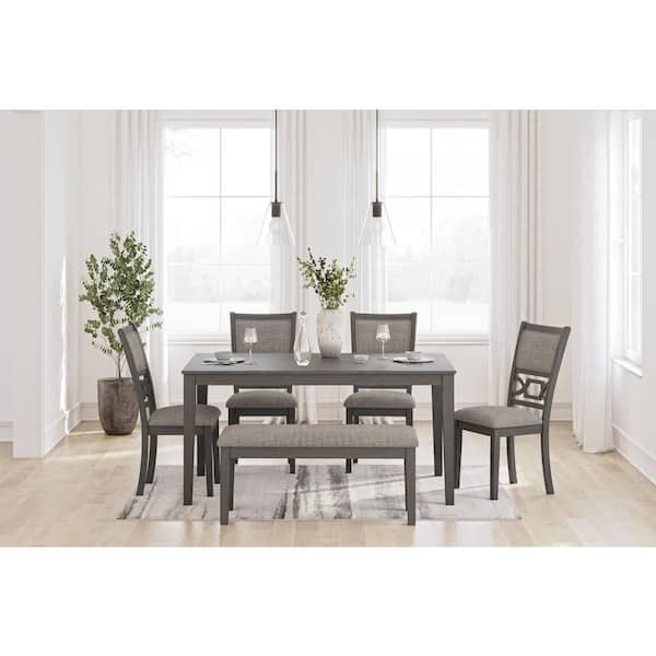 Wrenning Gray Wood Rectangle Dining Table (Set of 6)