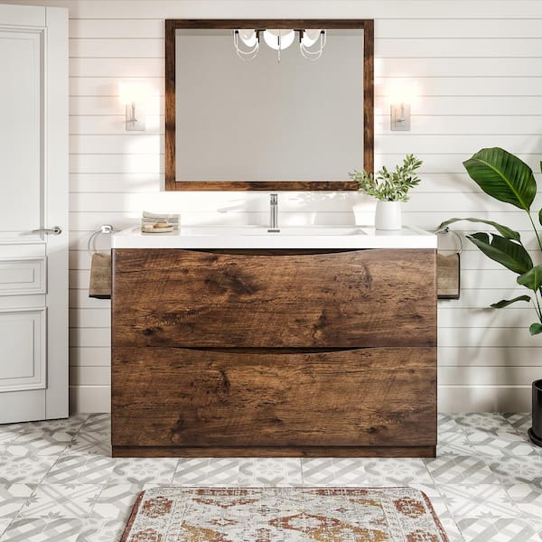Eviva Smile 48 in. Single Sink Rosewood Bath Vanity with White Acrylic Top (Assembled)