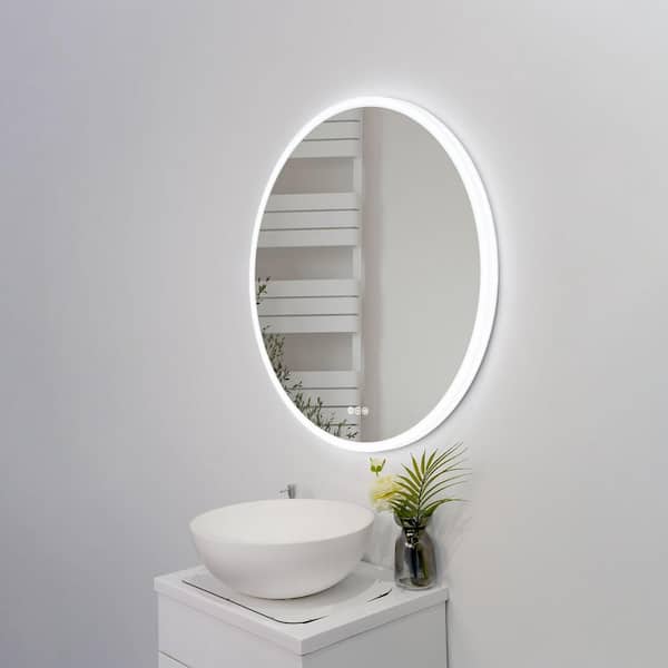 Unbranded 32 in. W x 32 in. H Round Frameless Wall-Mounted Dimmable LED Bathroom Vanity Mirror with Bluetooth Music Speaker