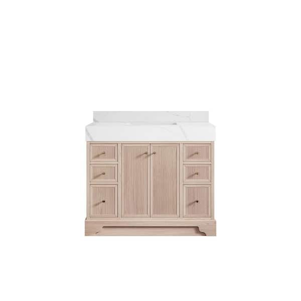 Willow Collections Manhattan Oak 42 in. W x 22 in. D x 36 in. H Single Sink Bath Vanity in White Oak with 5" Calacatta Laza Top