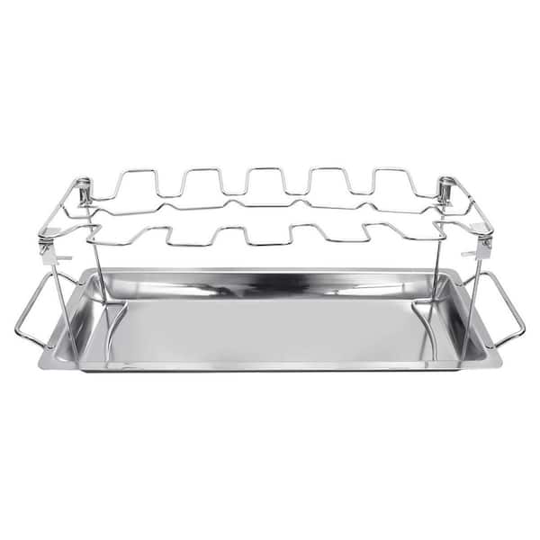 Stainless Steel Chicken Wing Leg Rack Roaster Stand with Drip Tray Holds 12 Chicken Legs for Grill or Smoker