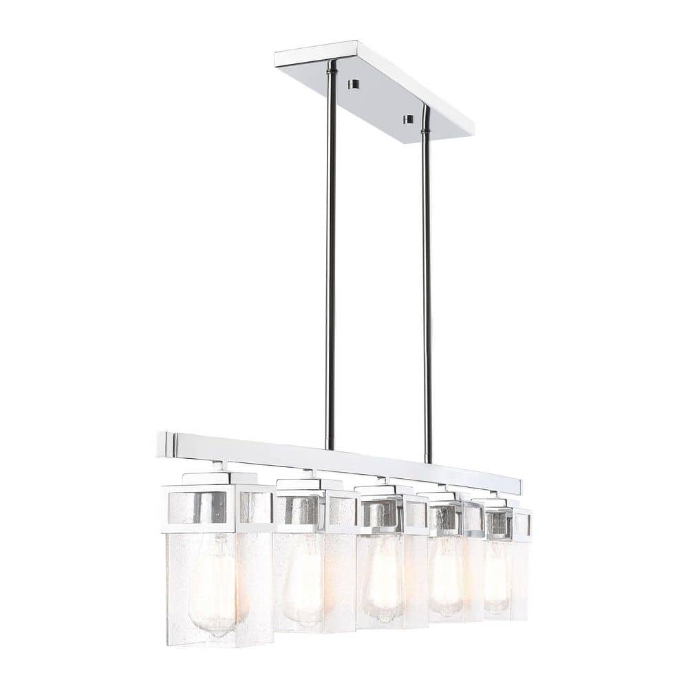Polished Chrome 5-Light Linear Chandelier with Clear Seeded Glass