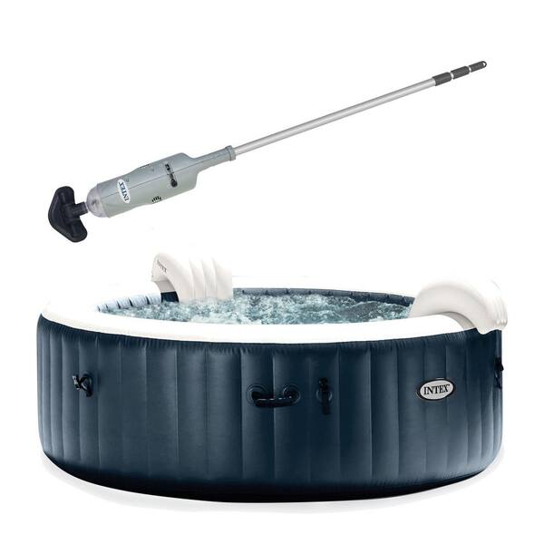 Intex Handheld Vacuum Pool Cleaner with 6Person Inflatable Hot Tub in Cobalt Blue 28620EP