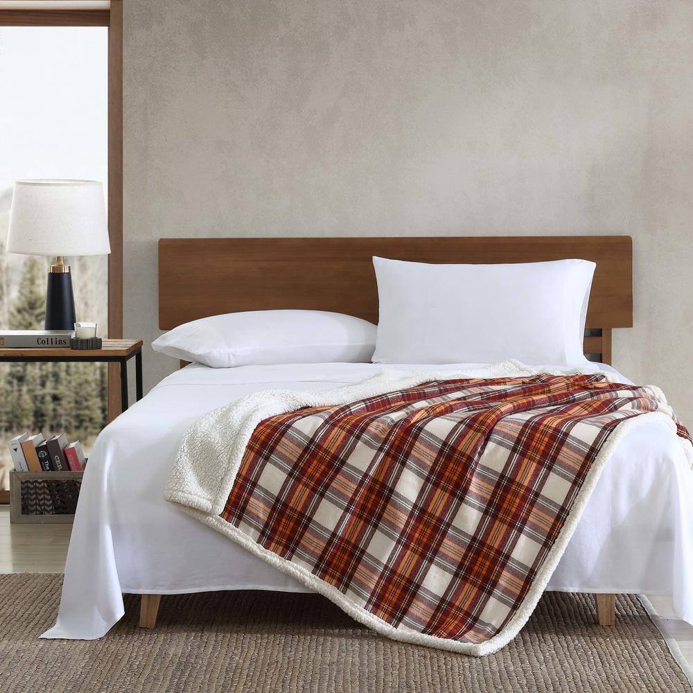 Cozy Cabin 50"x60" Red Plaid Sherpa Fleece Reversible Throw