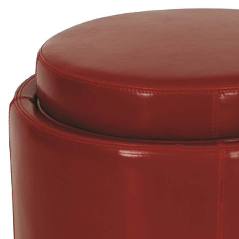 Transitional Round Red Ottoman with Storage Tray