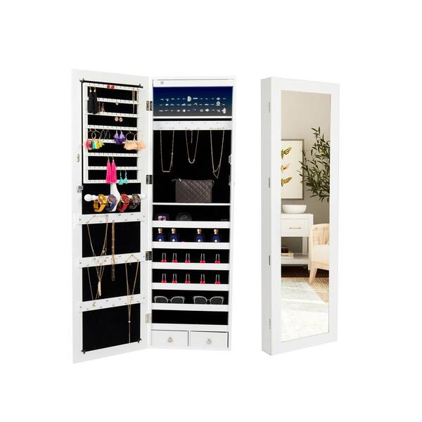 Mind Reader White Lockable Jewelry Organizing Armoire Storage Cabinet