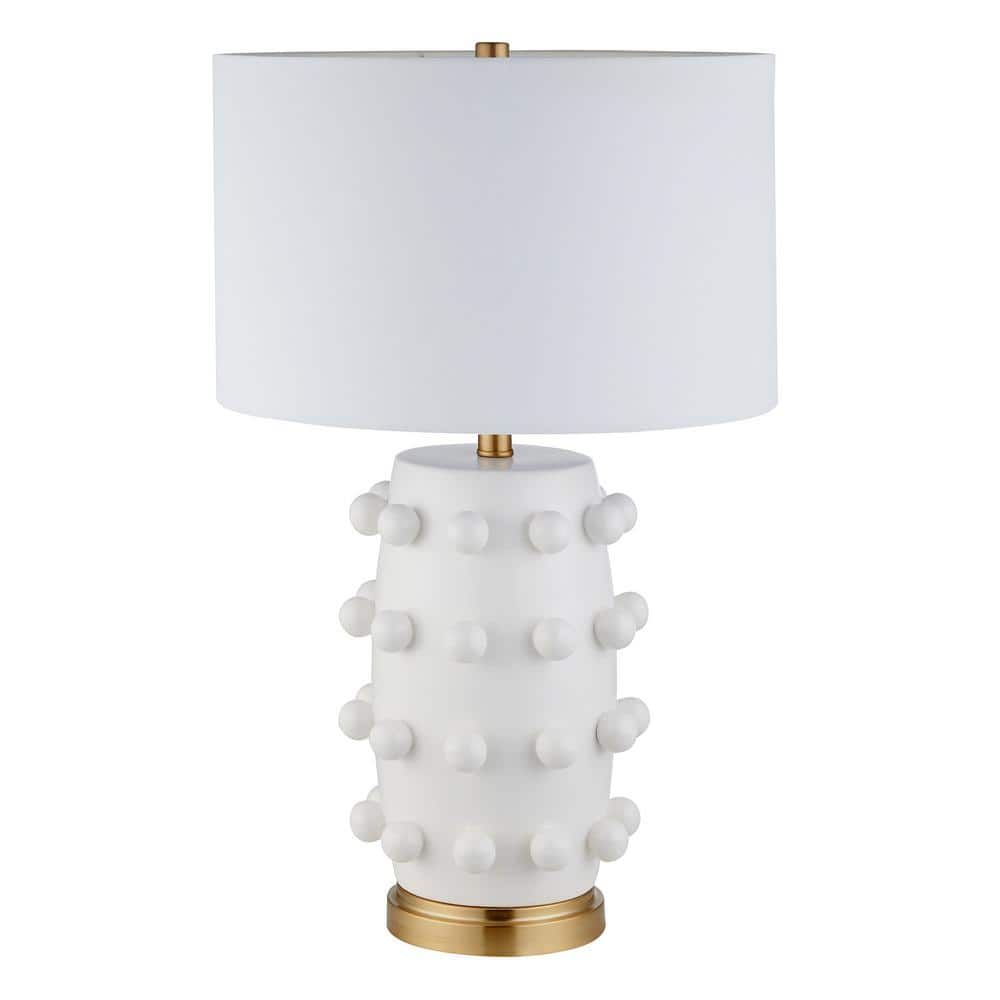 Matte White Ceramic Nightstand Lamp with Fabric Shade
