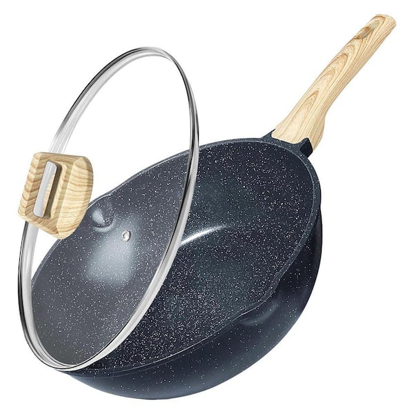 12 in. White Ceramic Nonstick Deep Frying Pan Skillet with Lid Healthy Non-Toxic Coating Induction Compatible