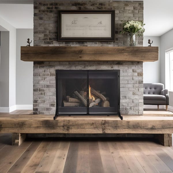 ENNA Large Single Panel Square Black Fireplace Screen with Doors
