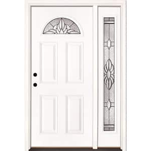 50.5 in. x 81.625 in. Sapphire Patina Fan Lite Unfinished Smooth Right-Hand Fiberglass Prehung Front Door with Sidelite