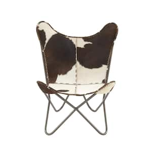 36 in. H White Handmade Leather Butterfly Chair with Black Stand