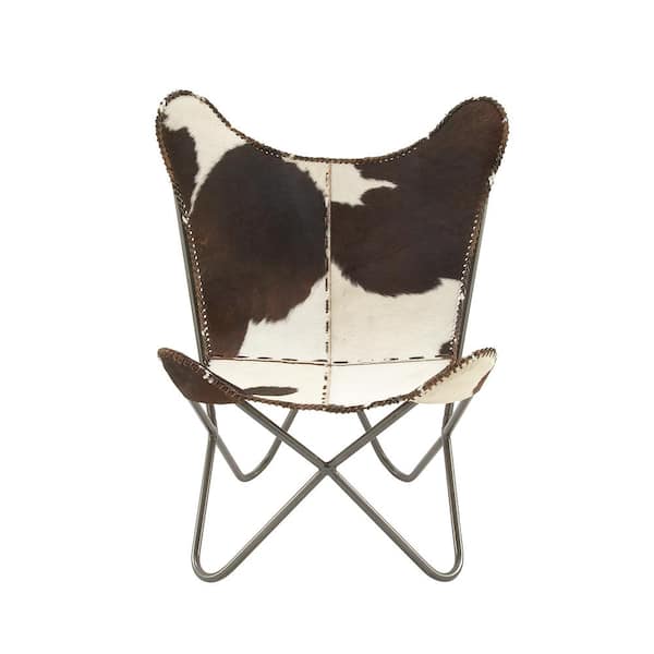 Litton Lane 36 in. H White Handmade Leather Butterfly Chair with Black Stand