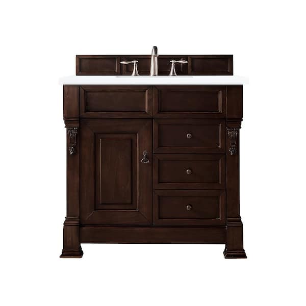 James Martin Vanities Brookfield 36 in. W x 23.5 in. D x 34.3 in. H Single Bath Vanity in Burnished Mahogany with Quartz Top in Classic White