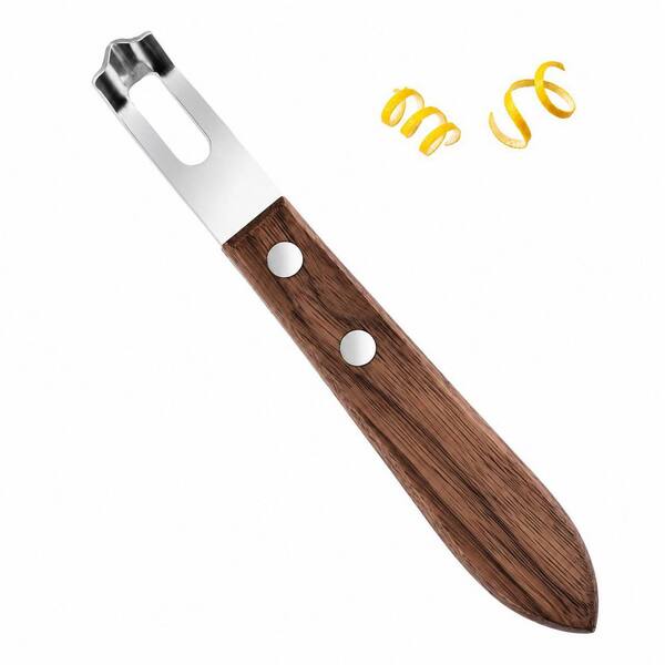 5.9 in Stainless Steel Channel Knife with Wood Handle Curved Blade Citrus Zester for Lemon and Orange Twists