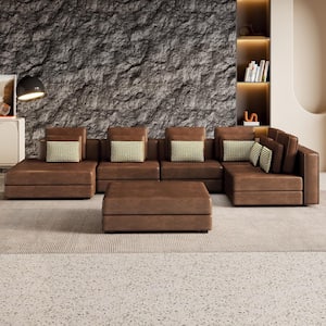 112.7 in. Armless Palomino Fabric Large Modular Sectional Sofa in Brown with Ottoman