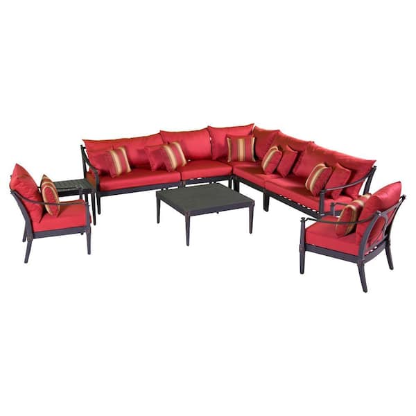 RST Brands Astoria 9-Piece Patio Seating Set with Cantina Red Cushions