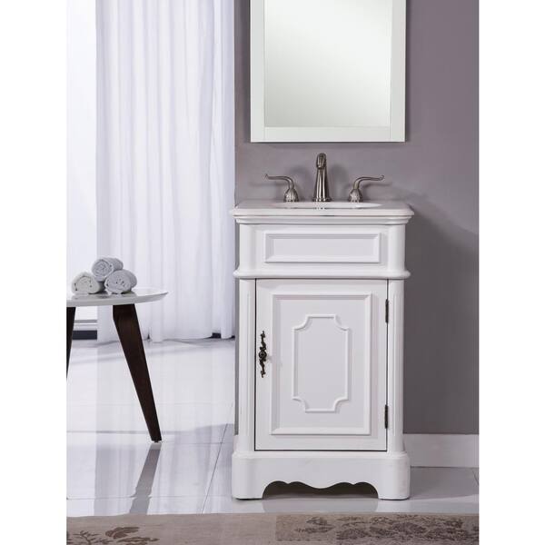Unbranded Simply Living 21 in. W x 19 in. D x 33 in. H Bath Vanity in Antique White with White And Brown Vein Marble Top SL91263AW