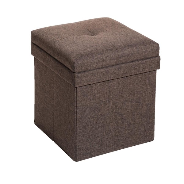 Unbranded 17 in. Brown MDF Cotton Linen Foldable Storage Footstool