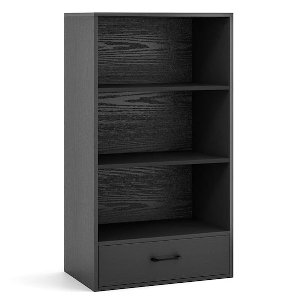 Costway 24 in. Wide Black 3-Shelf Mordern Storage Bookcase