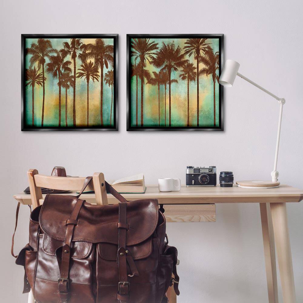 Palms on Blue and Orange by John Seba 2-Piece Black Floater Frame Nature Graphic Art Print 25 in. x 25 in. price history on PriceWatchPro