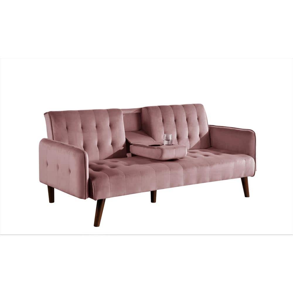 US Pride Furniture Payne 72 in. Rose Fabric 2-Seater Twin Sleeper Convertible Sofa Bed with Tapered Legs, Pink -  SB9057-H2