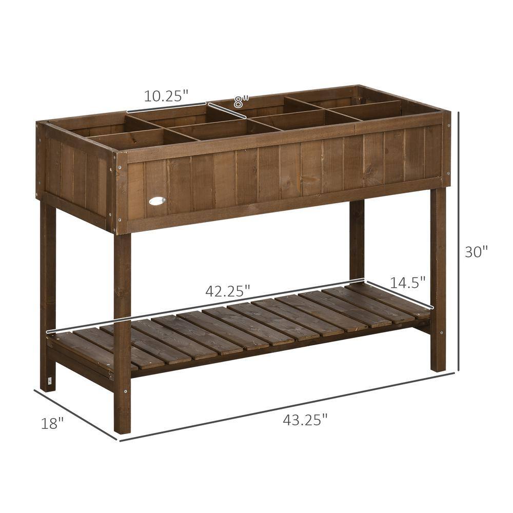 Dark Brown Fir Wood Raised Garden Bed with Storage Shelf