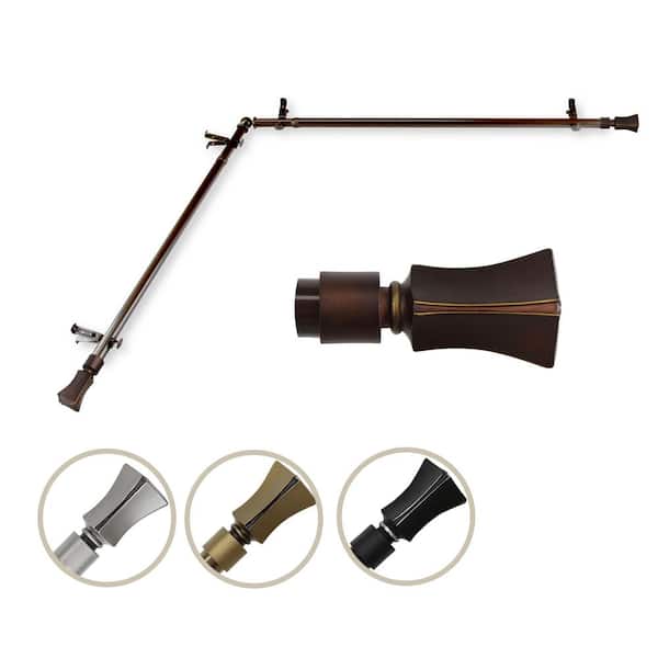 Rod Desyne 13/16" Dia Adjustable 66" to 120" Single Corner Window Curtain Rod in Cocoa with Fort Finials