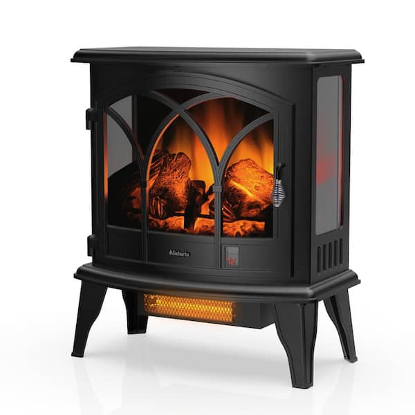 TURBRO Suburbs 23 in. Black Freestanding Electric Fireplace Infrared Space Heater with Curved Door, Remote Control