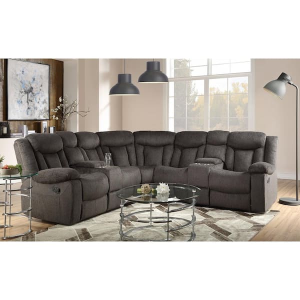Acme Furniture 120 in. Slope Arm 1 - piece Fabric L-Shaped Sectional Sofa in. Dark Brown Fabric