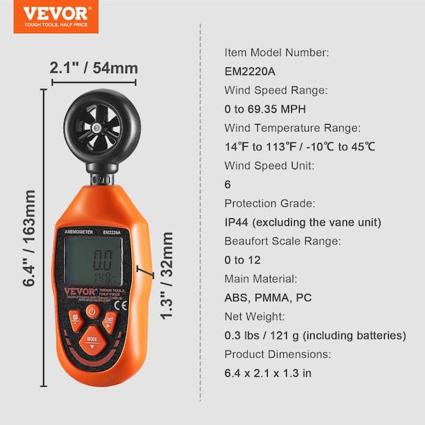 Handheld Anemometer Wind Speed Meter LCD Backlight Thermomoter