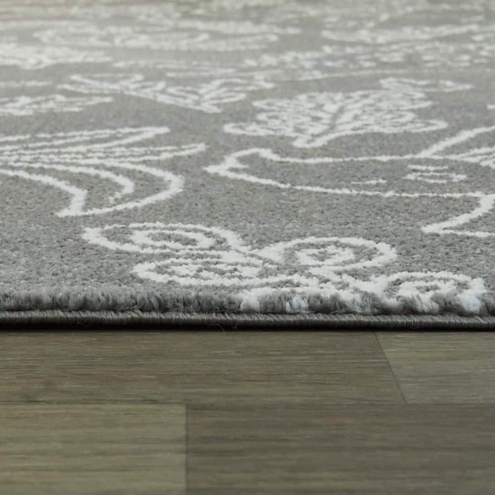 Gray Synthetic Non-slip Rectangular Kids' Dinosaur Rug